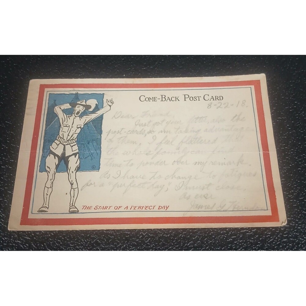 WWI 1900s AEF I'd Soldier James G Herdon Battery B 62nd  Reg CAC Censored Mail